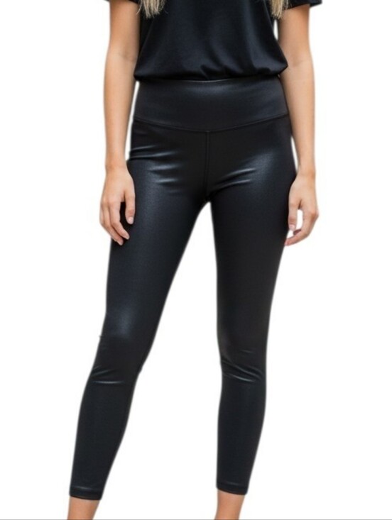 Beyond Yoga Pants - Beyond Yoga Black Women's Leggings with Shiny Waistband